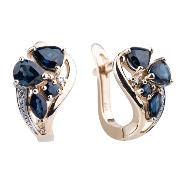 Серьги из красного золота с сапфирами и бриллиантами